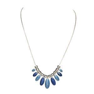 Contemporary Multi Tone Blue and Silver Tone Fashion Necklace 16”